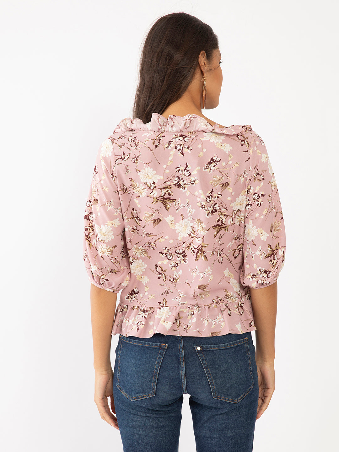 Pink Floral Print Ruffled Top