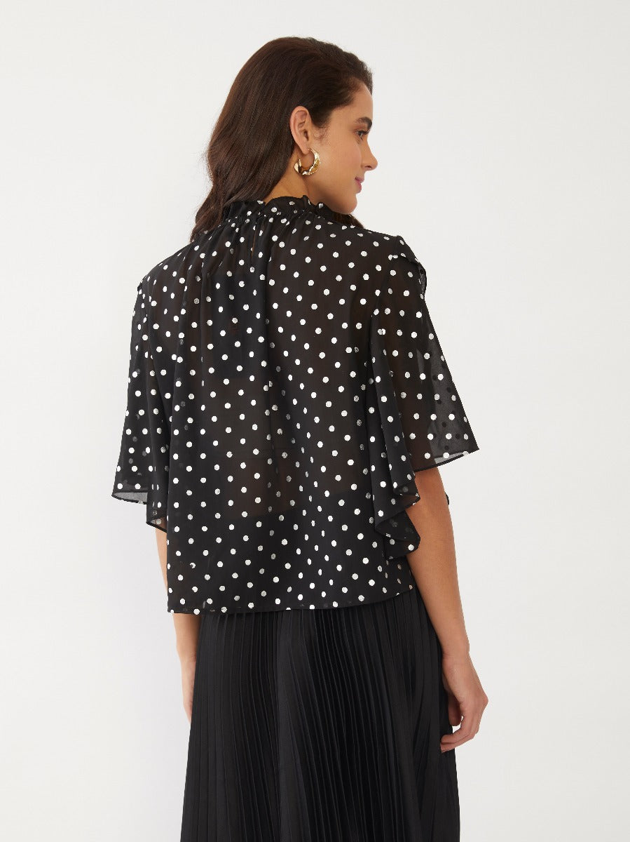 Black Polka Gathered Top