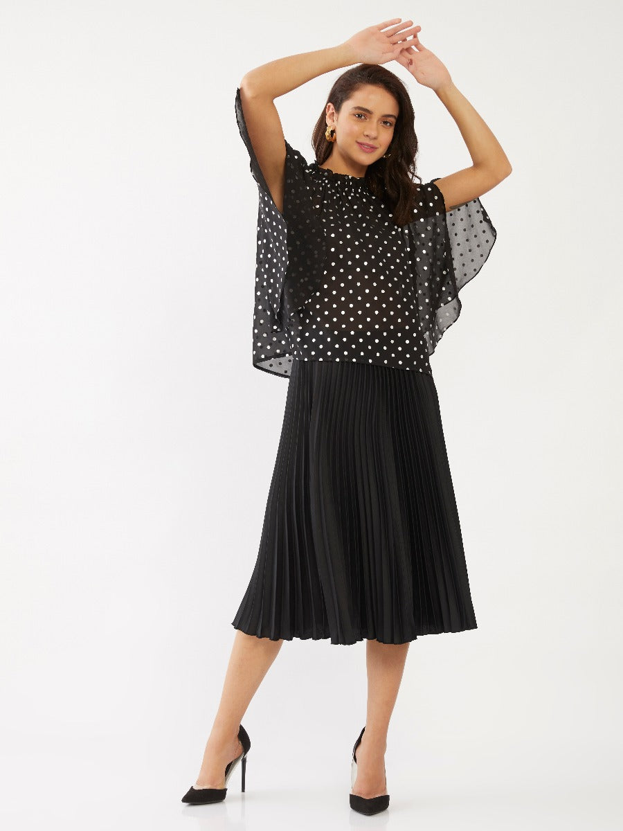Black Polka Gathered Top