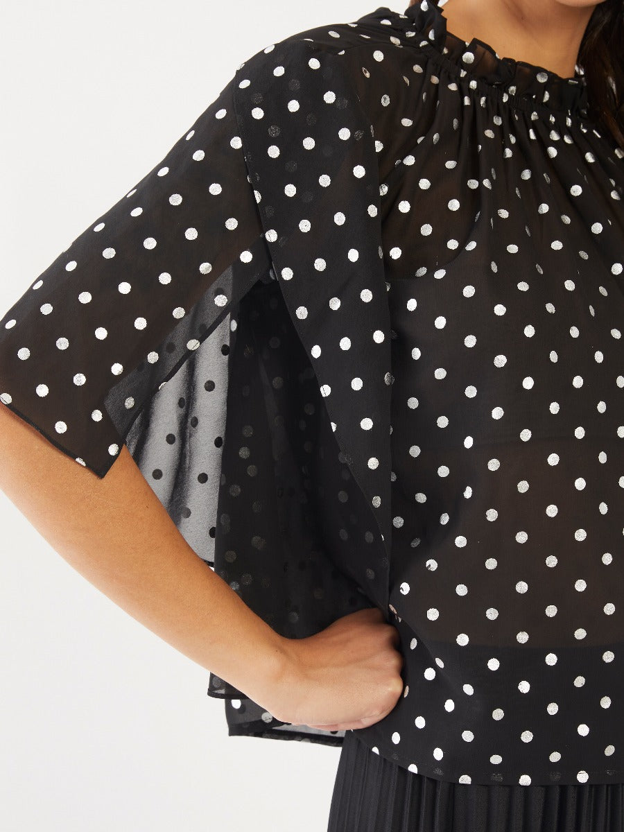 Black Polka Gathered Top