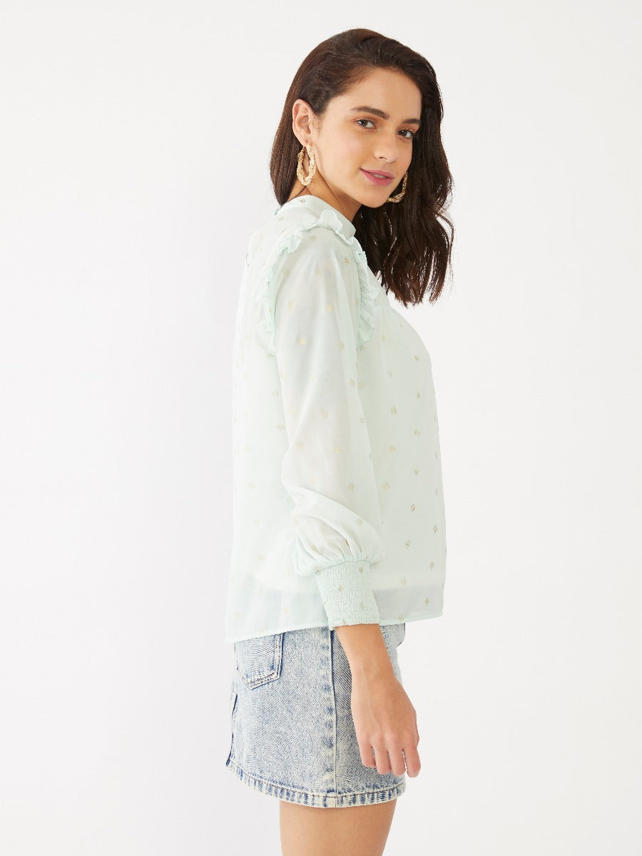 Green Polka Ruffled Top