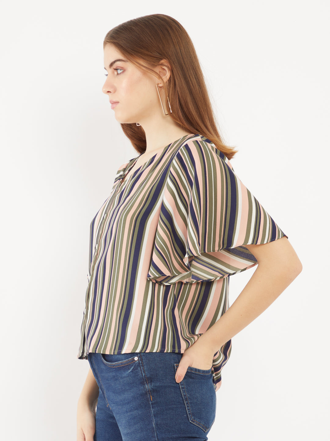 Multicolored Printed Flared Sleeve Top