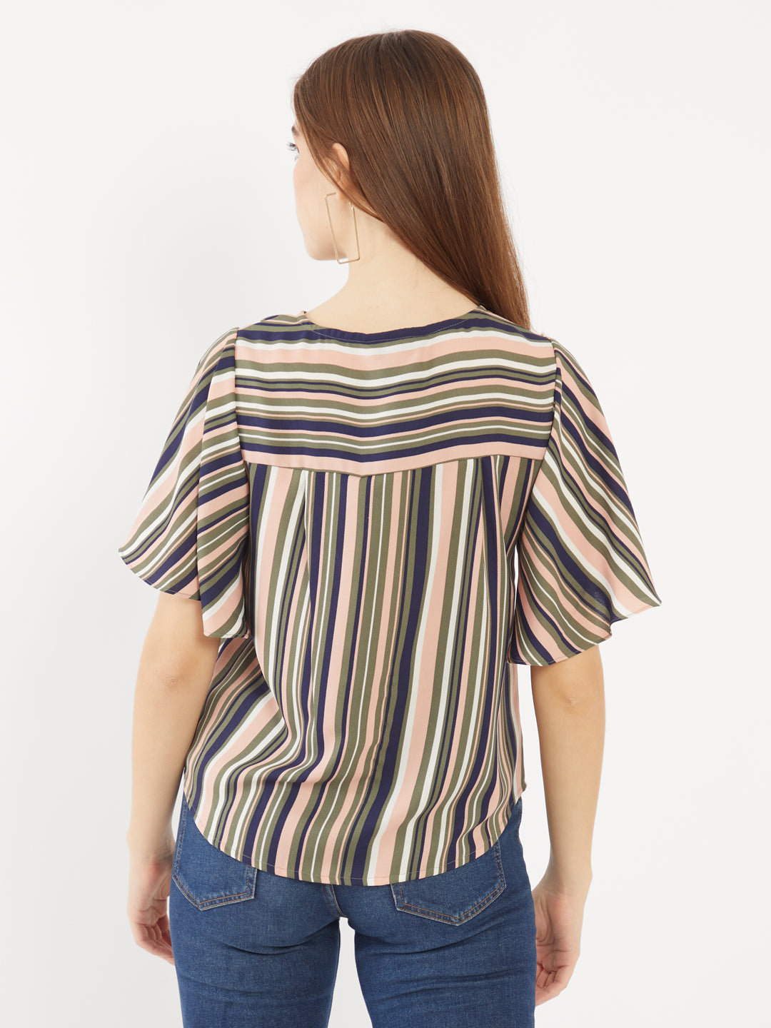 Multicolored Printed Flared Sleeve Top