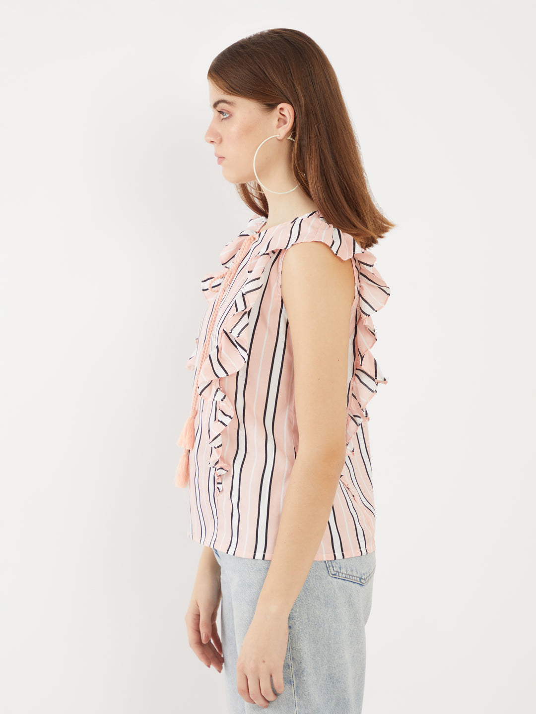 Pink Printed Ruffled Top