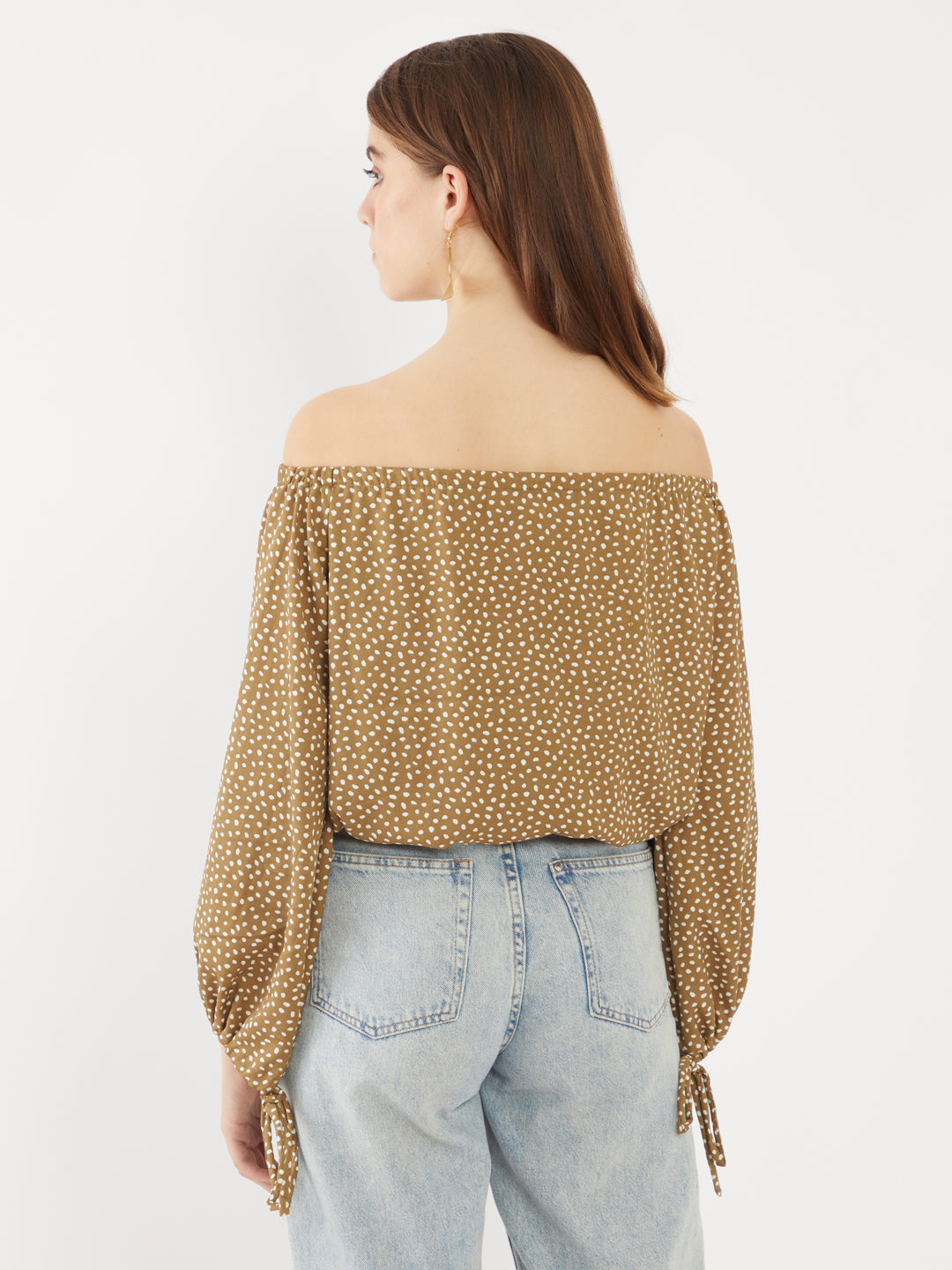 Green Printed Off-shoulder Top