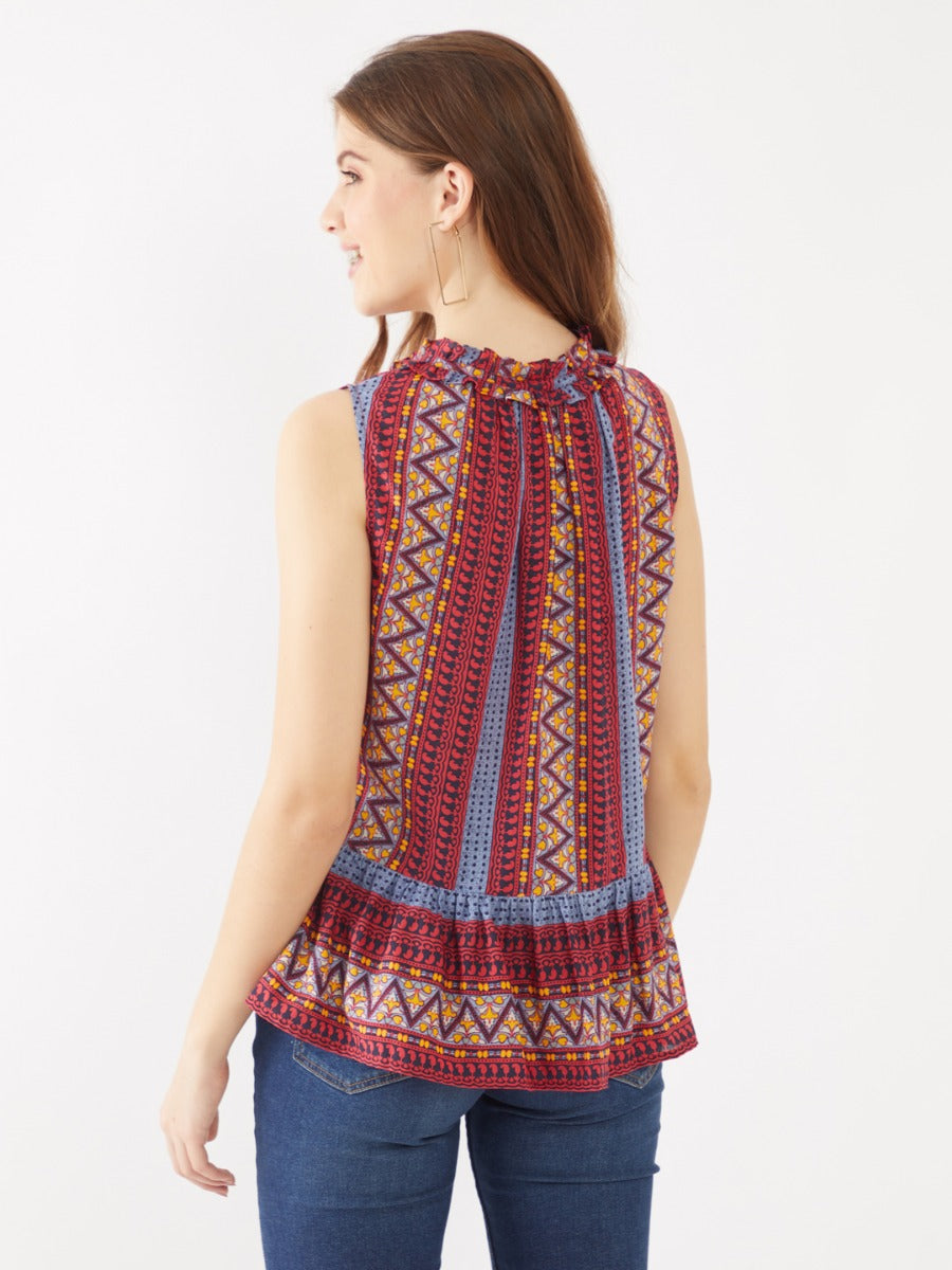 Multicolored Printed Tie-Up Top
