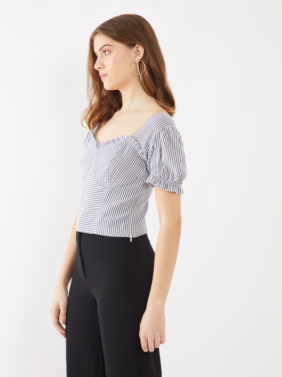 Black Printed Puff Sleeve Top