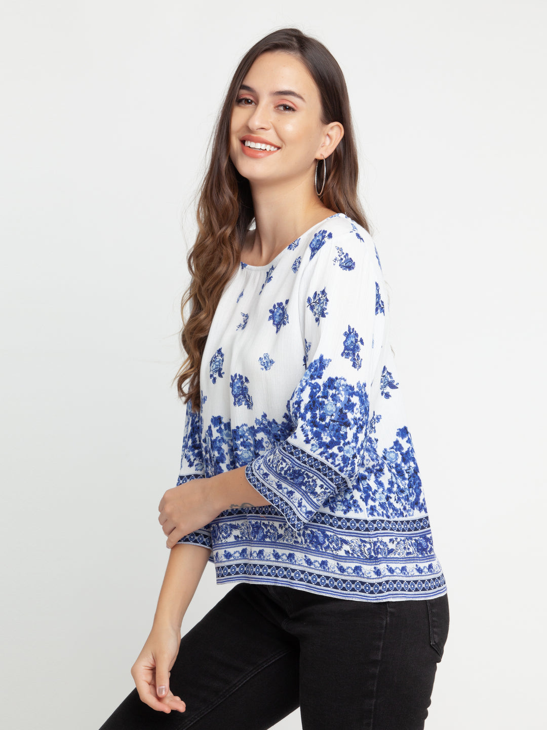 White Printed Fitted Top