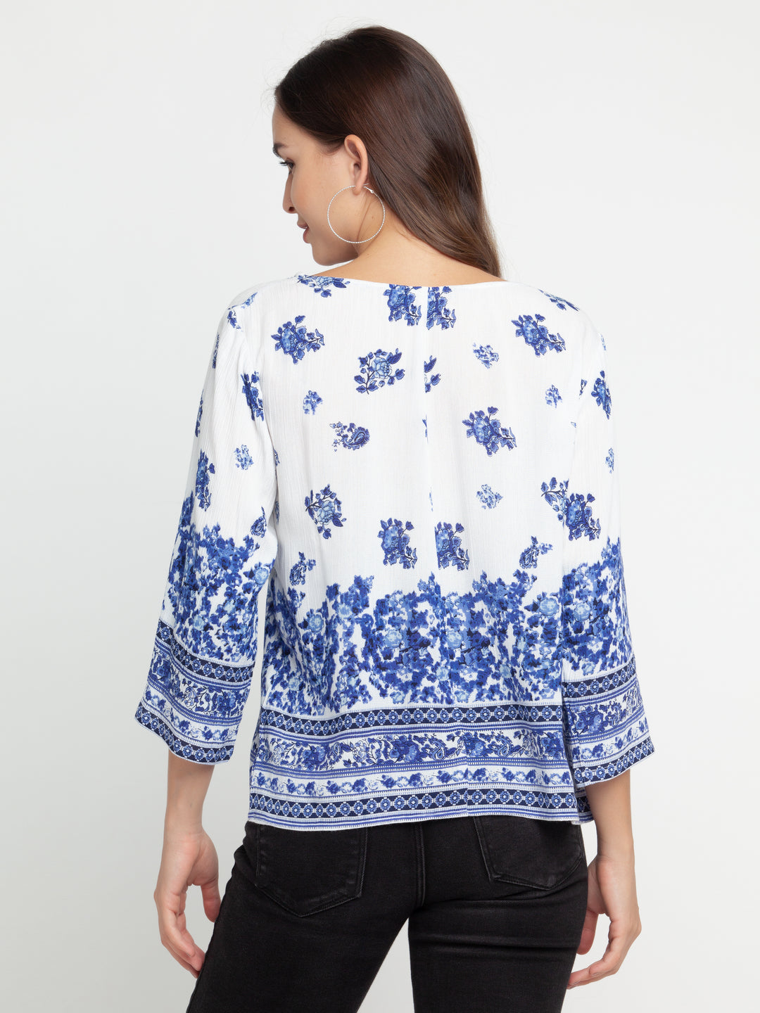 White Printed Fitted Top