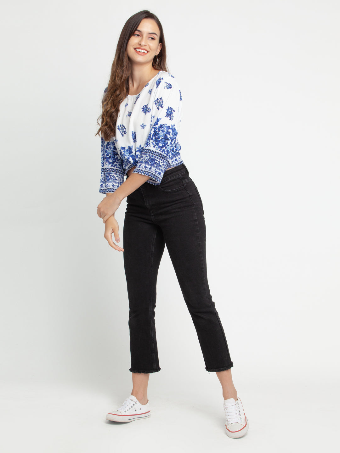 White Printed Fitted Top