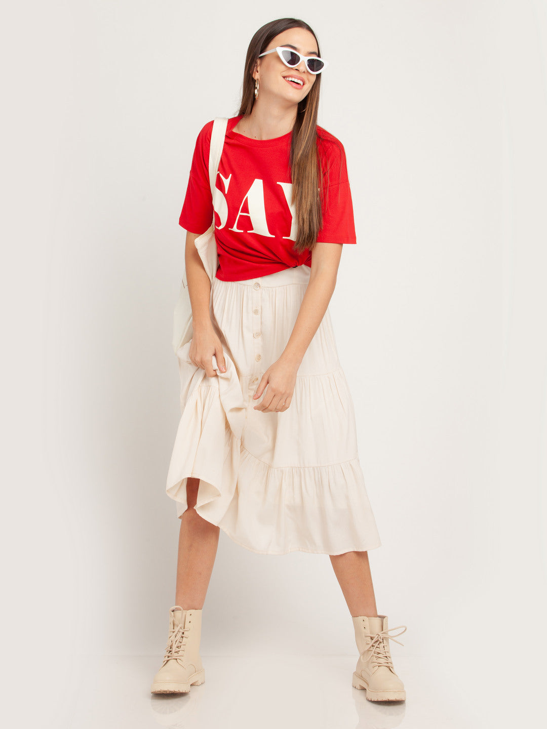 Red Printed Cropped T-Shirt