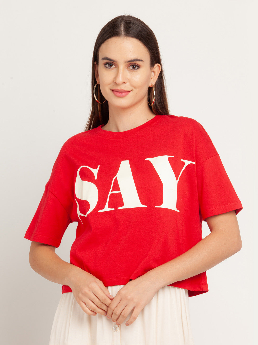 Red Printed Cropped T-Shirt