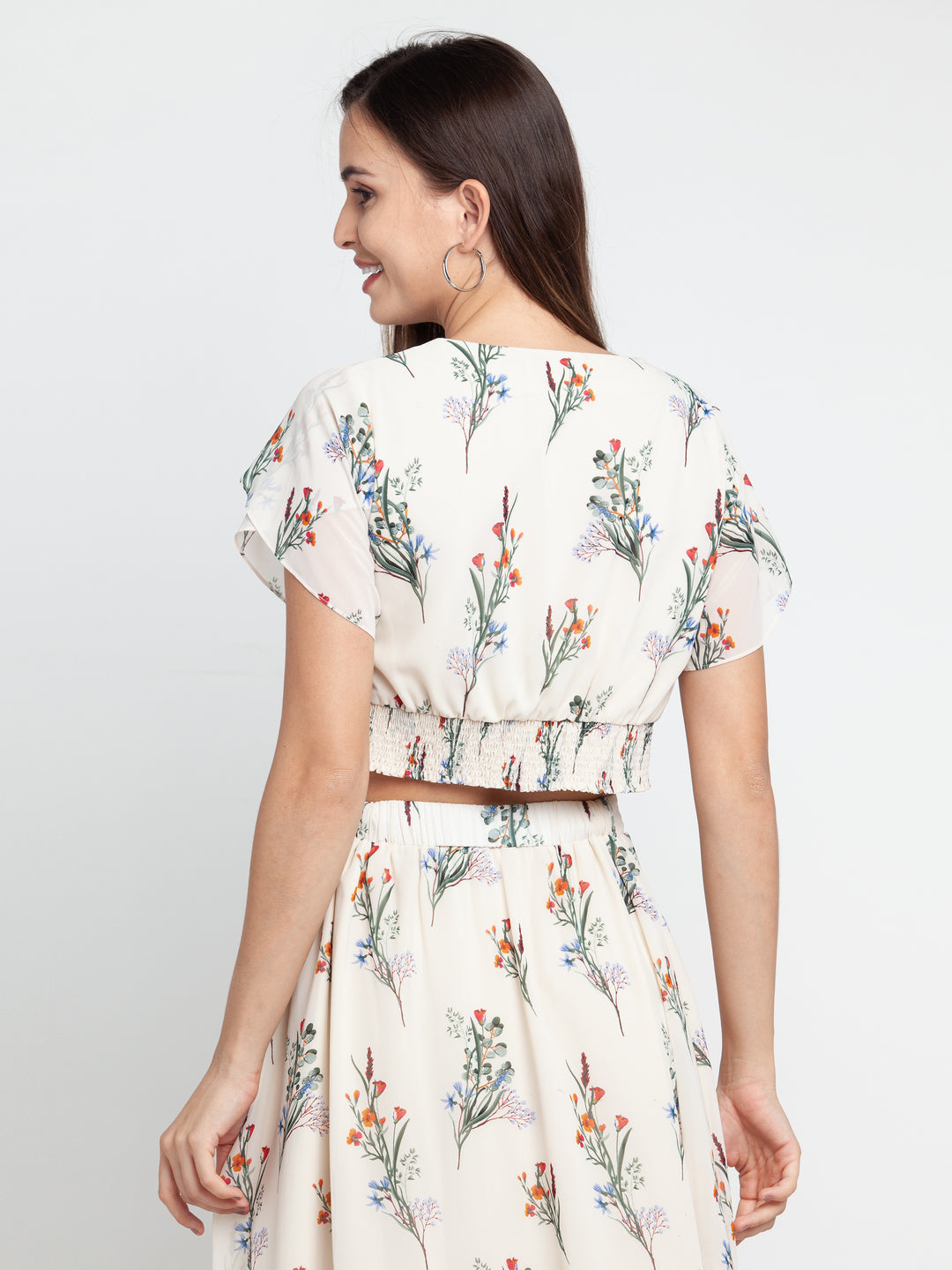 Off White Printed Tie-Up Top