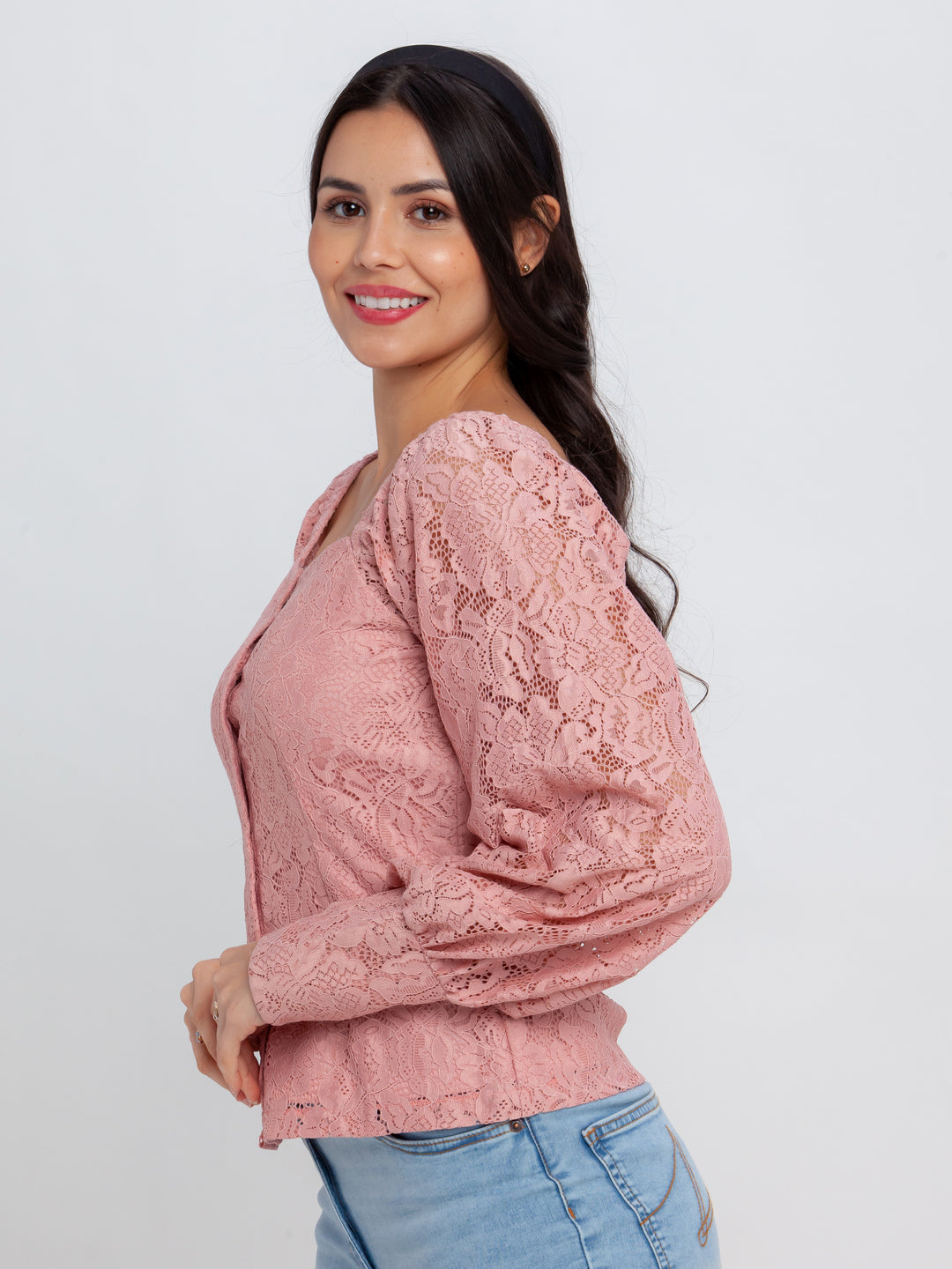 Pink Lace Puff Sleeve Top