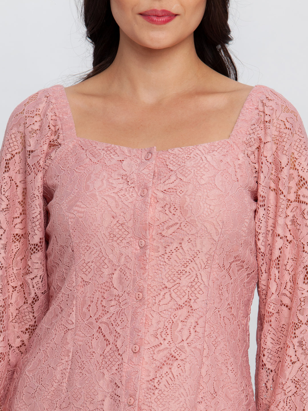 Pink Lace Puff Sleeve Top