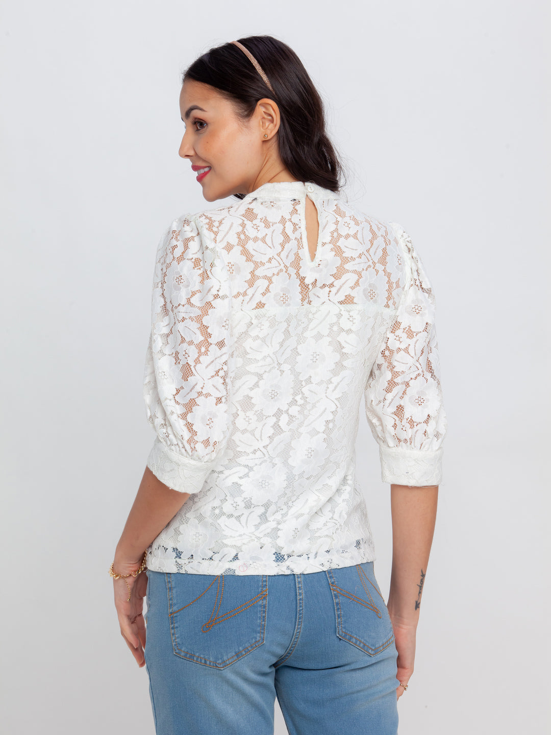 Off White Lace Fitted Top