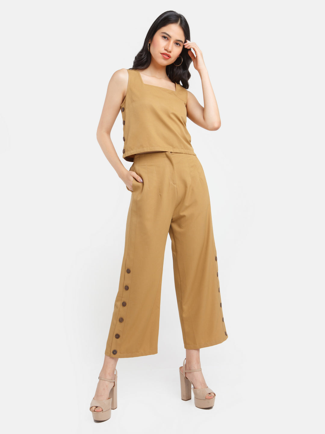 Brown Solid Crop Top