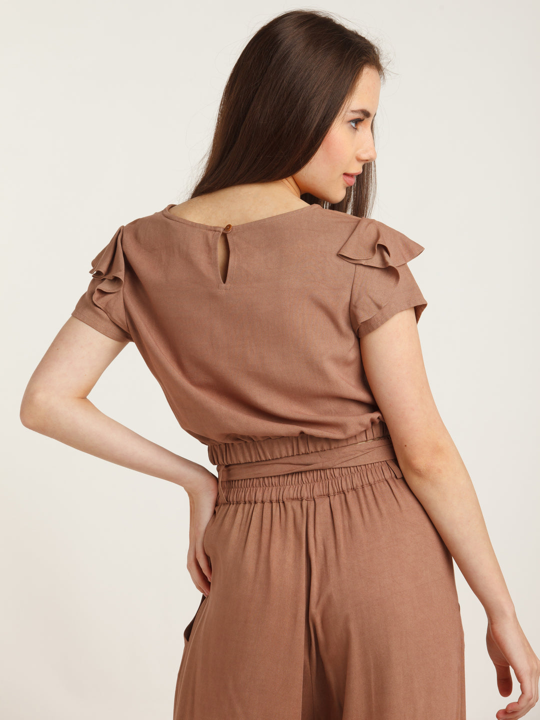 Brown Solid Crop Top