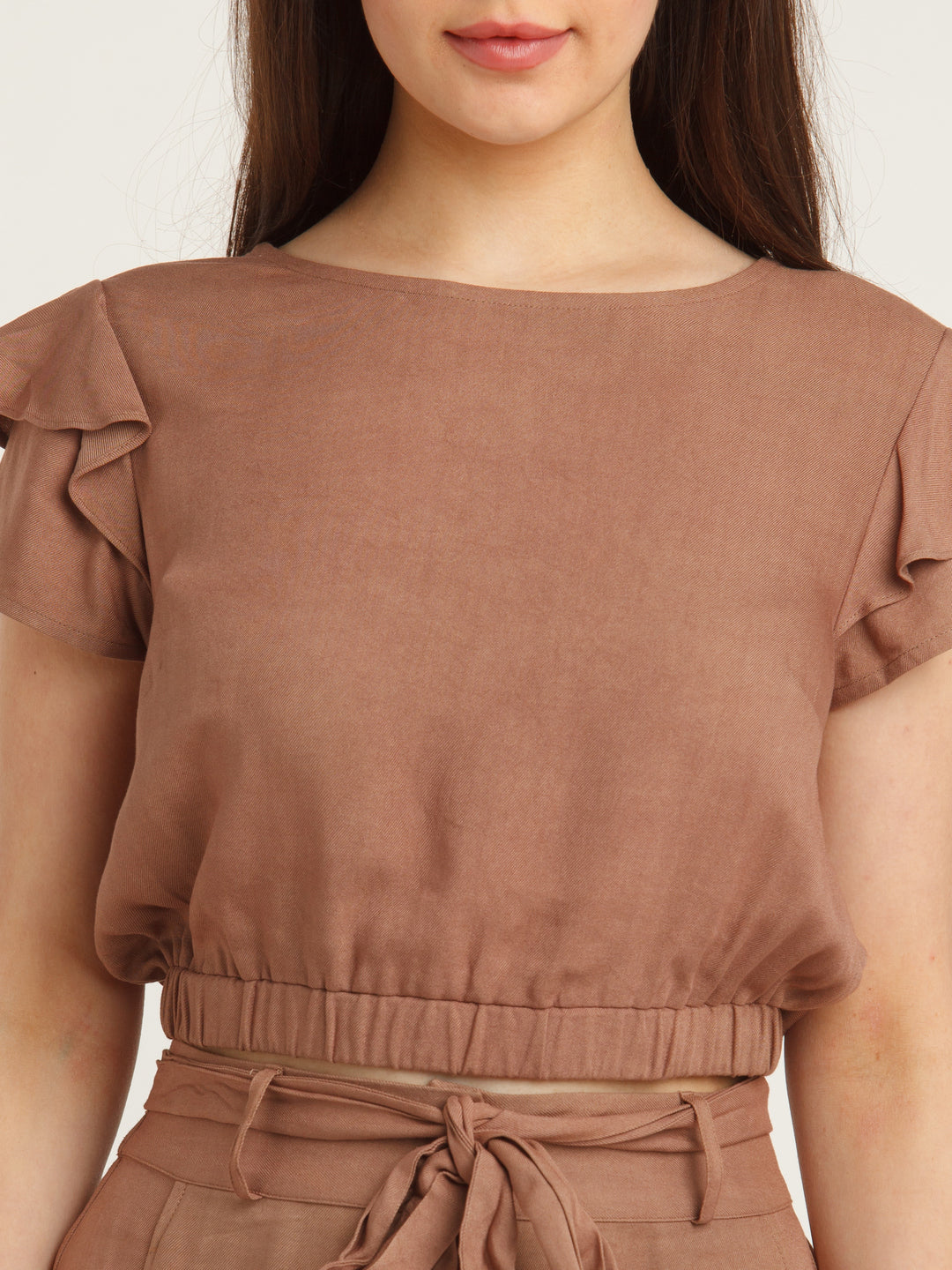 Brown Solid Crop Top