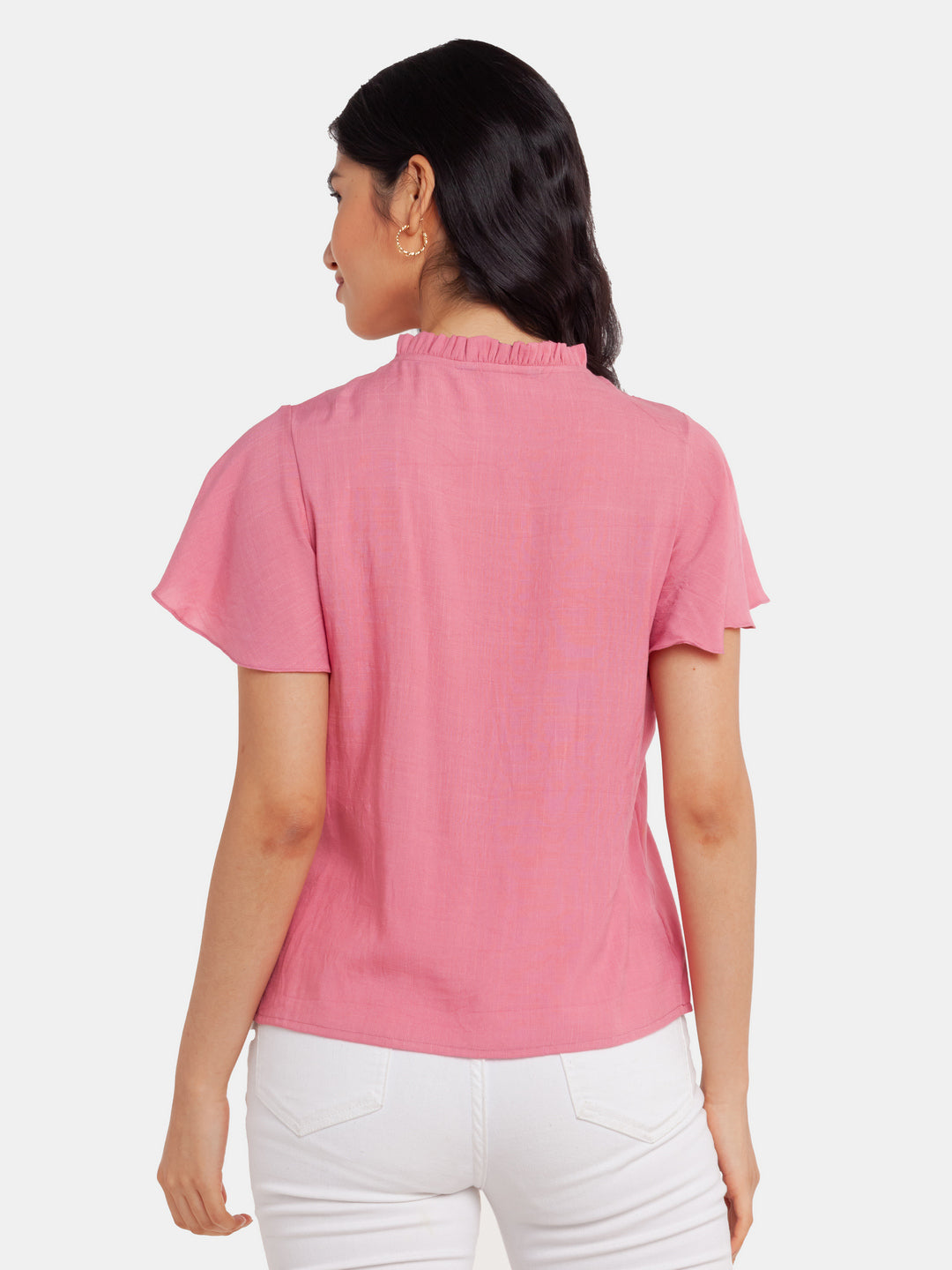 Pink Solid Flared Sleeve Top