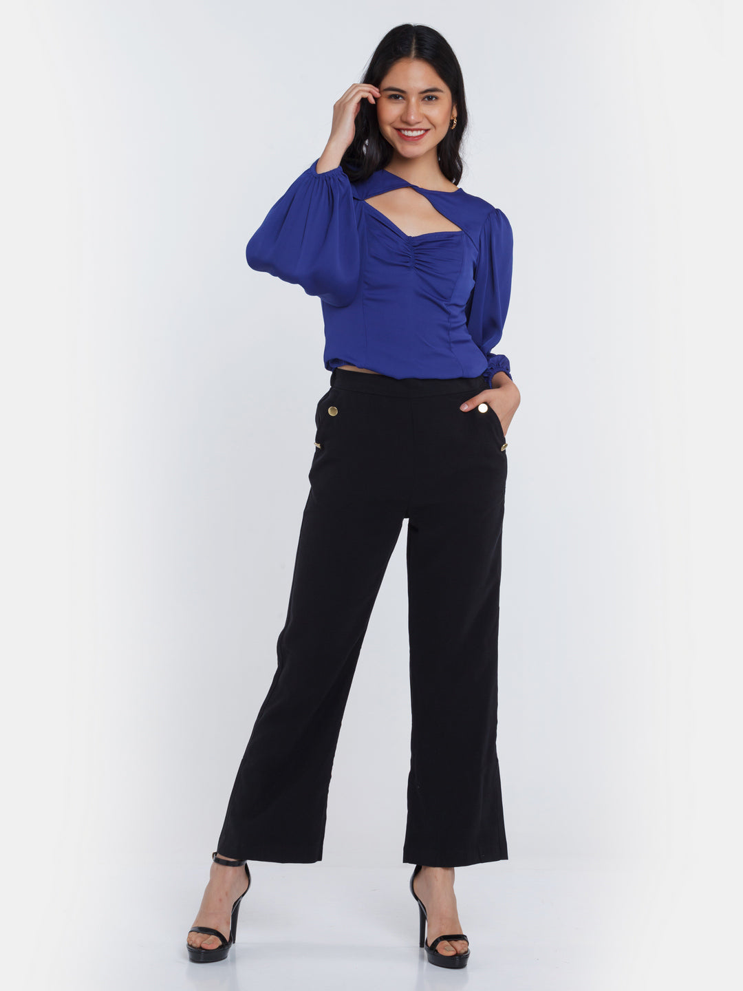 Blue Solid Half Sleeves Top