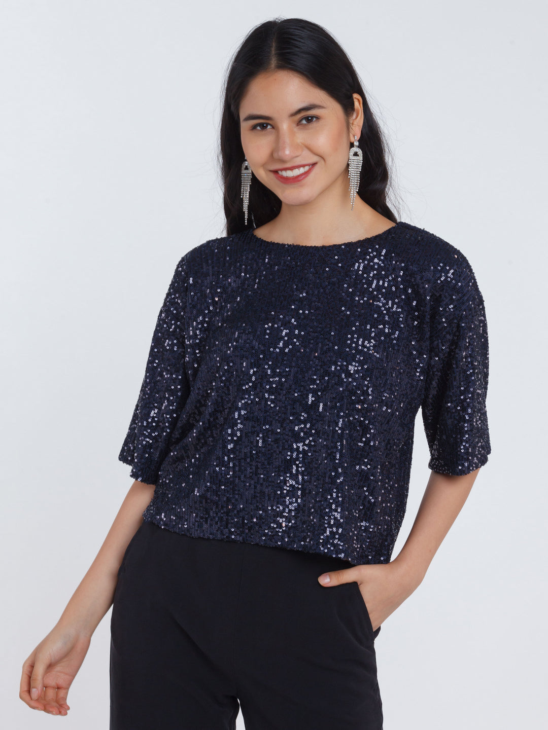 Navy Blue Embellished Top