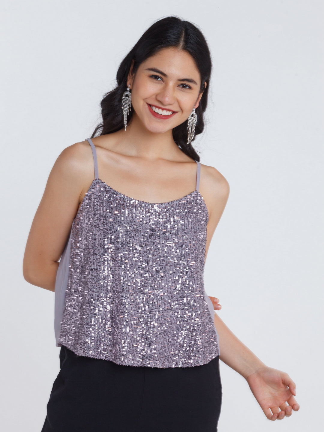 Grey Embellished Strappy Top