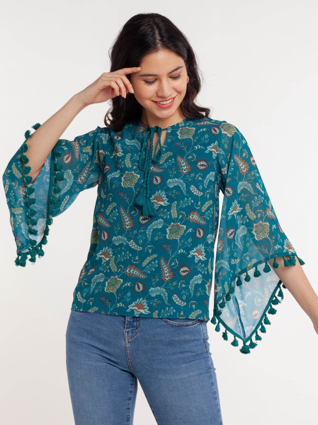 Green Printed Tie-Up Top