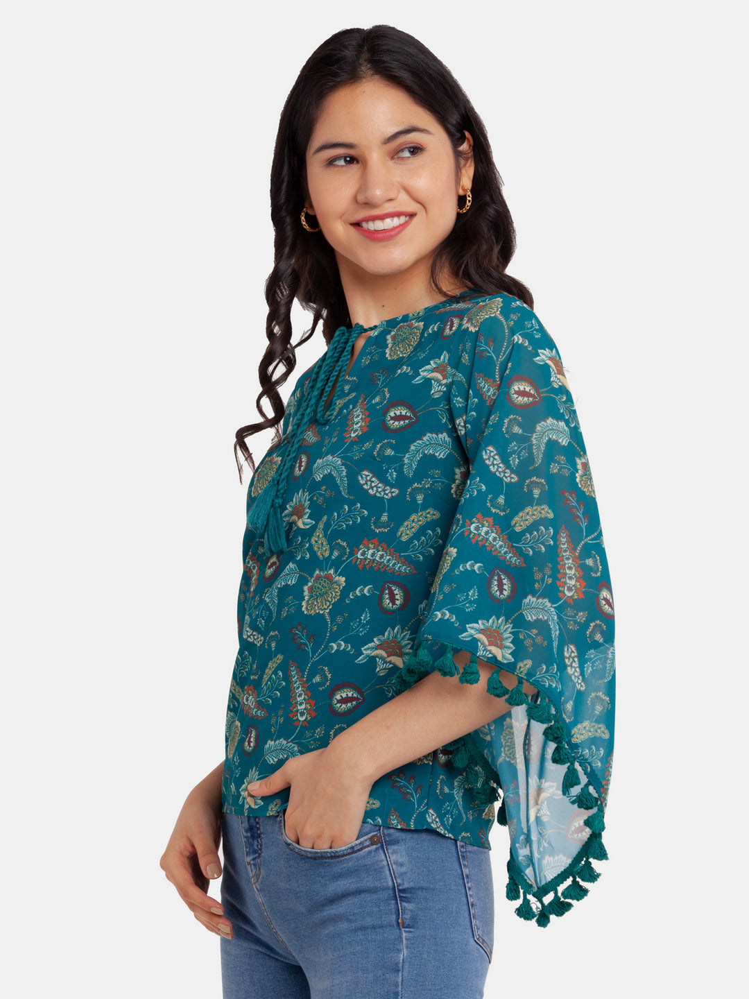 Green Printed Tie-Up Top