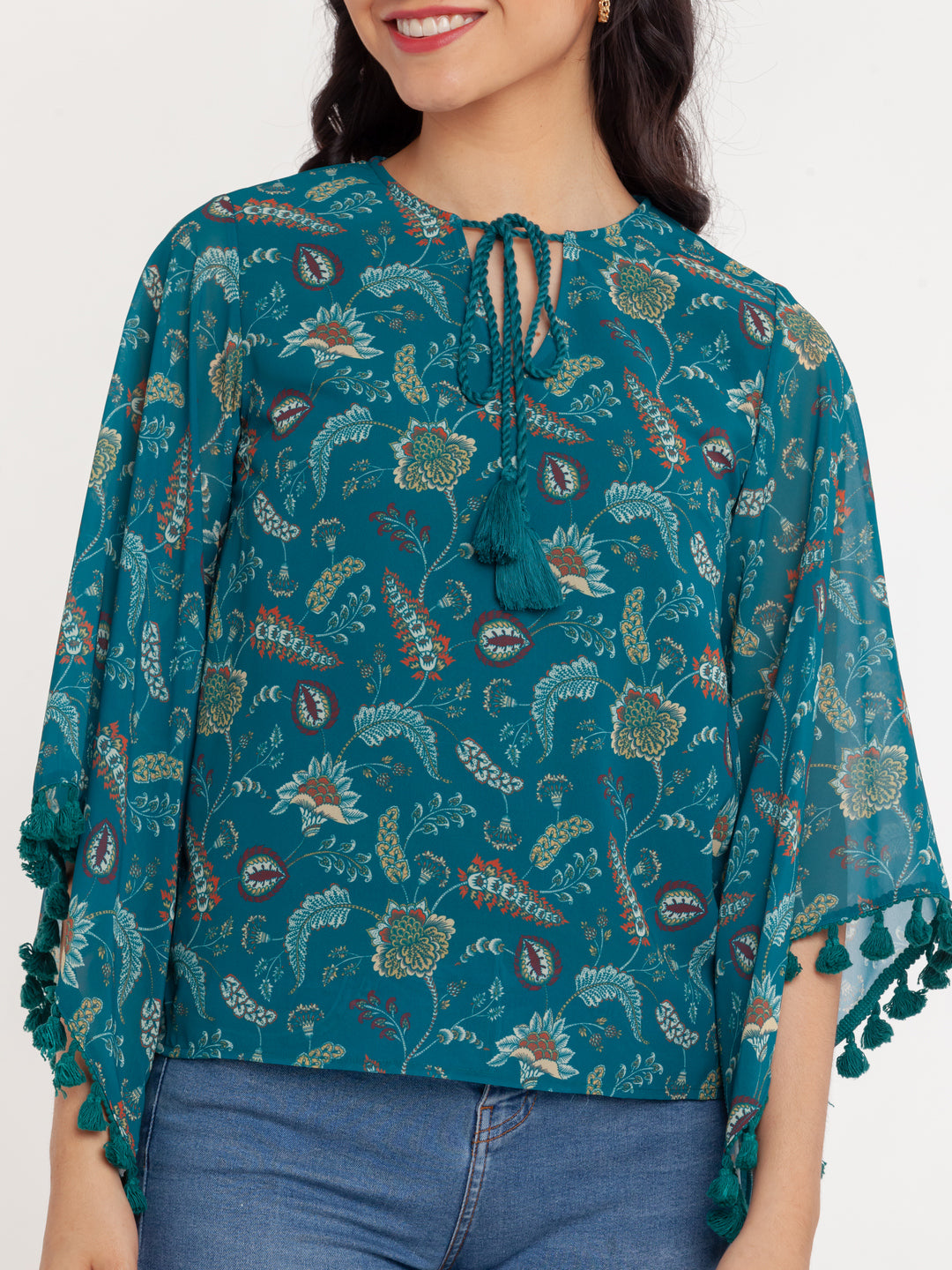 Green Printed Tie-Up Top