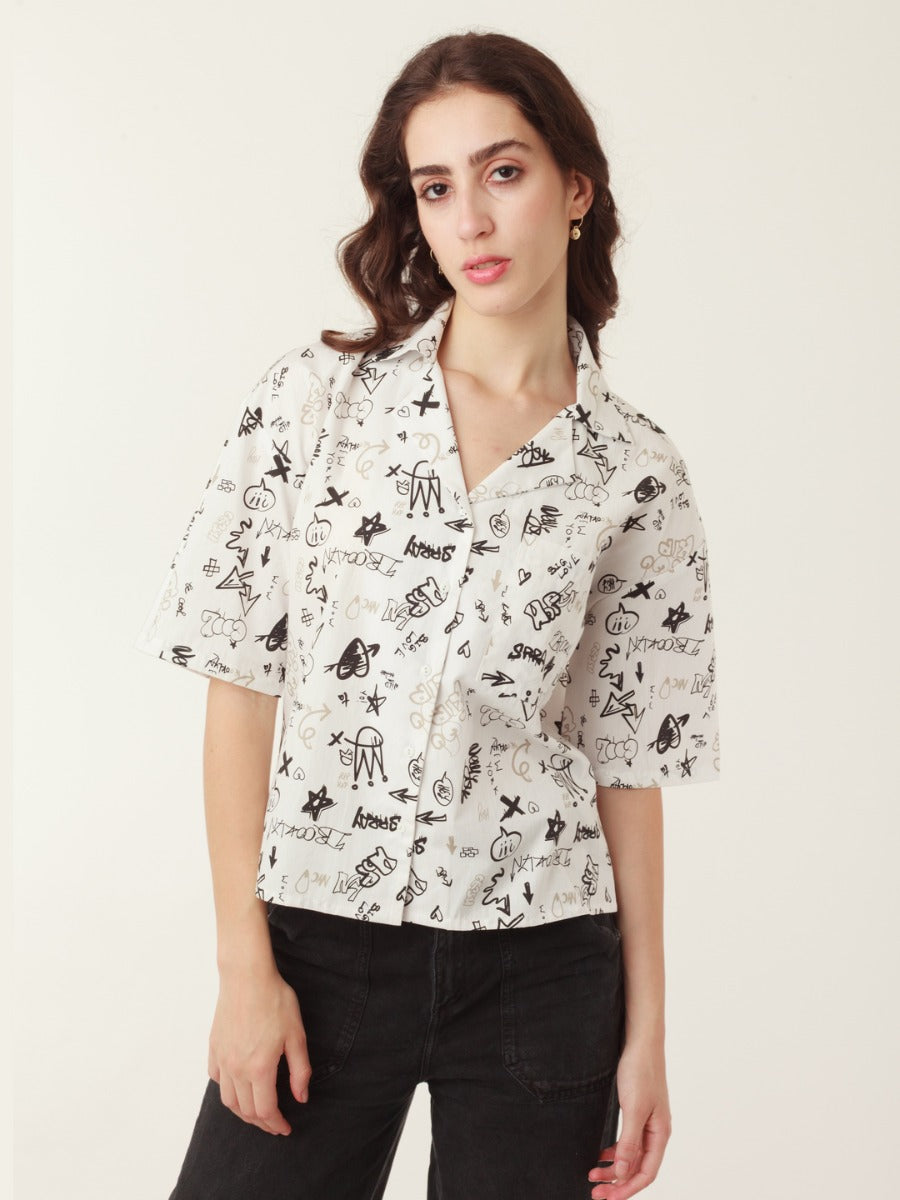 White Bohemian Prints Oversized Top