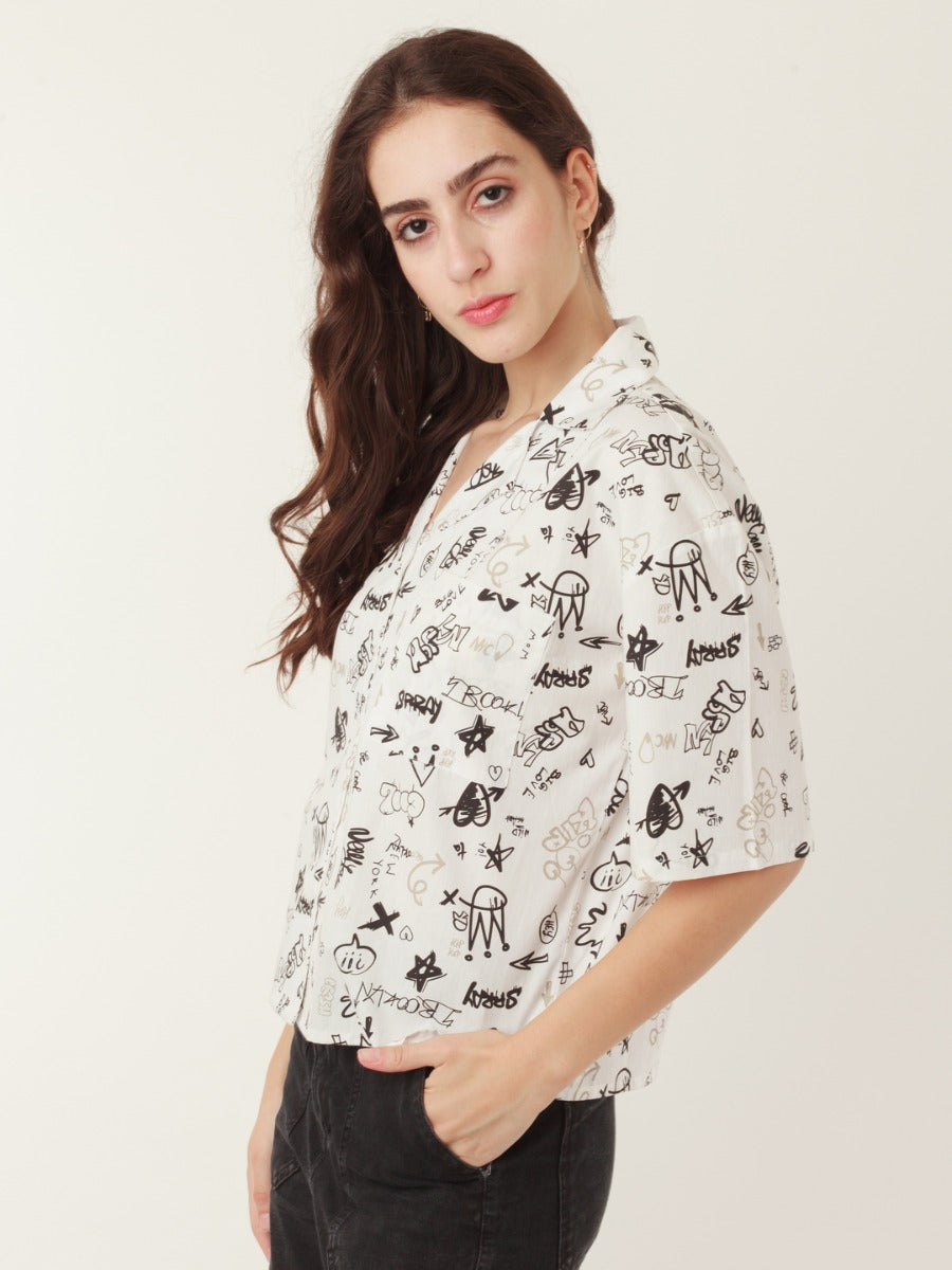 White Bohemian Prints Oversized Top