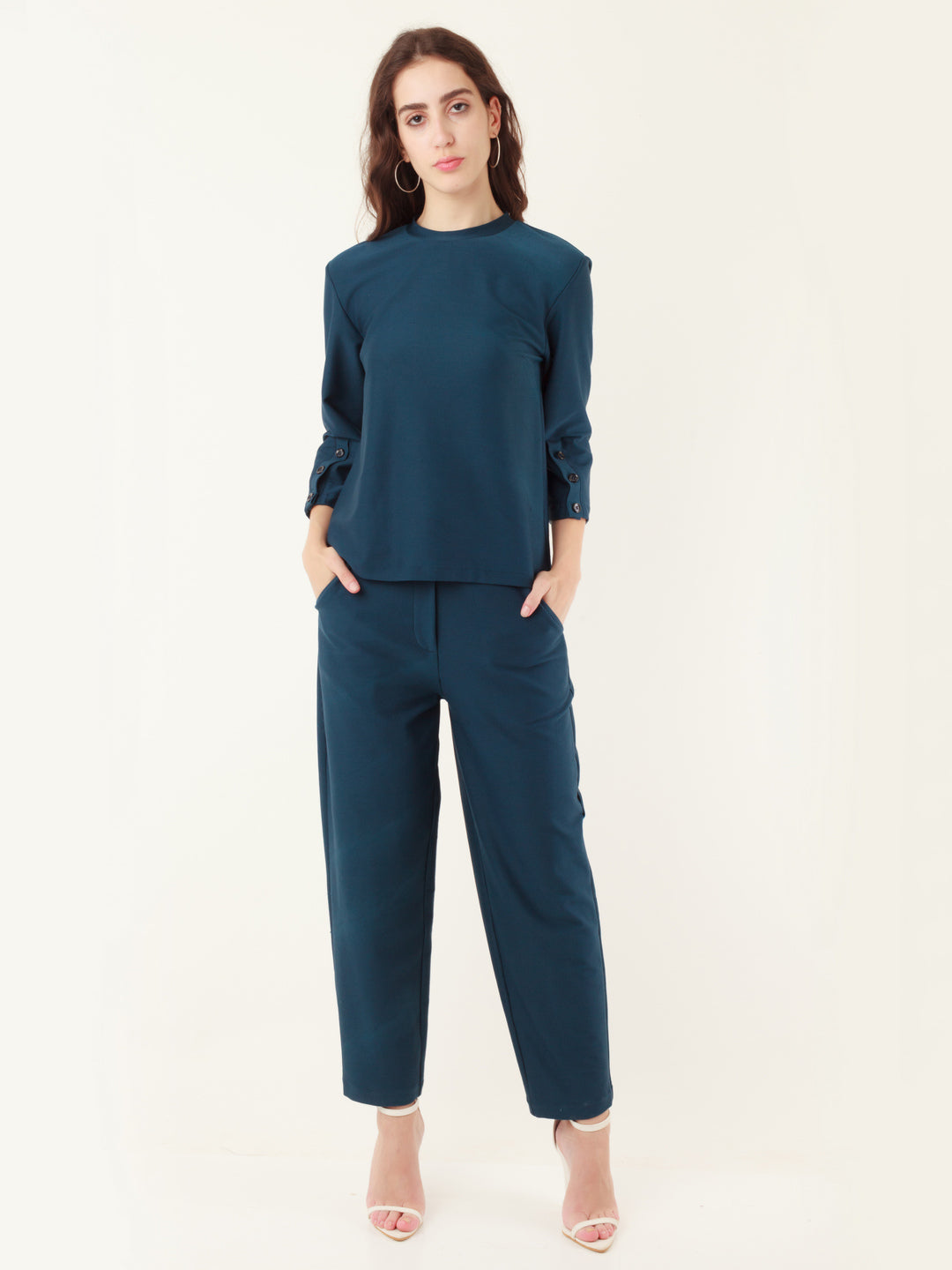 Blue Solid Slit Sleeve Top