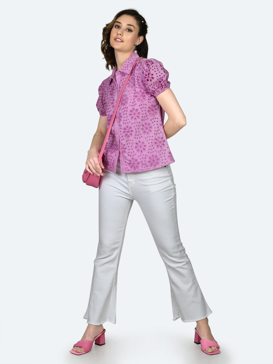 Pink Embroidered Buttoned Shirt