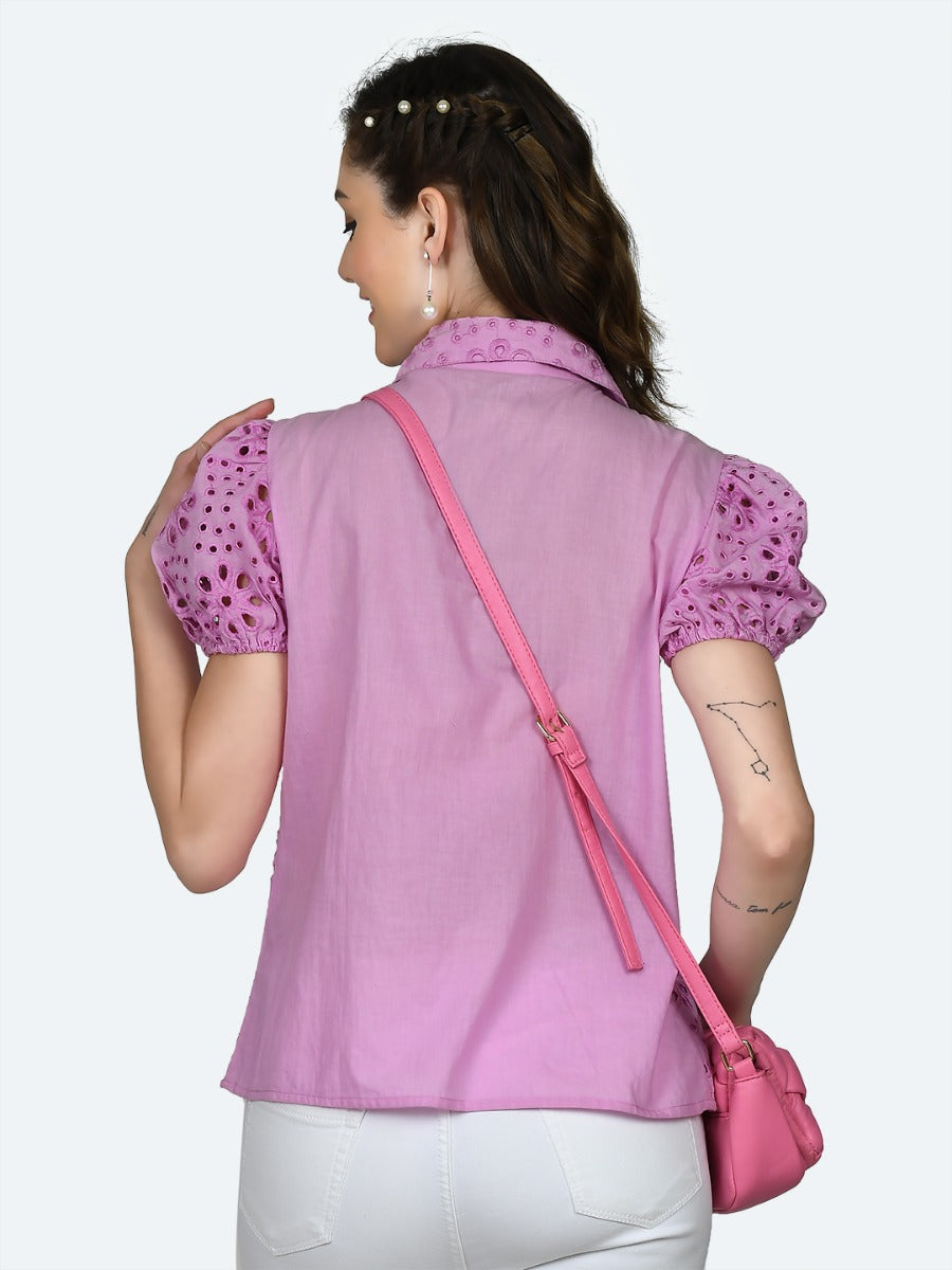 Pink Embroidered Buttoned Shirt