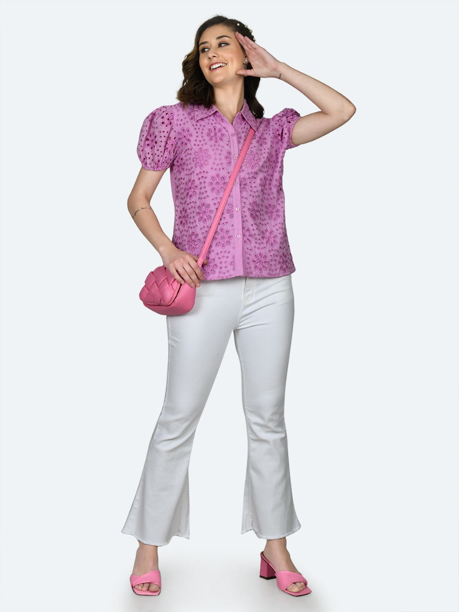 Pink Embroidered Buttoned Shirt