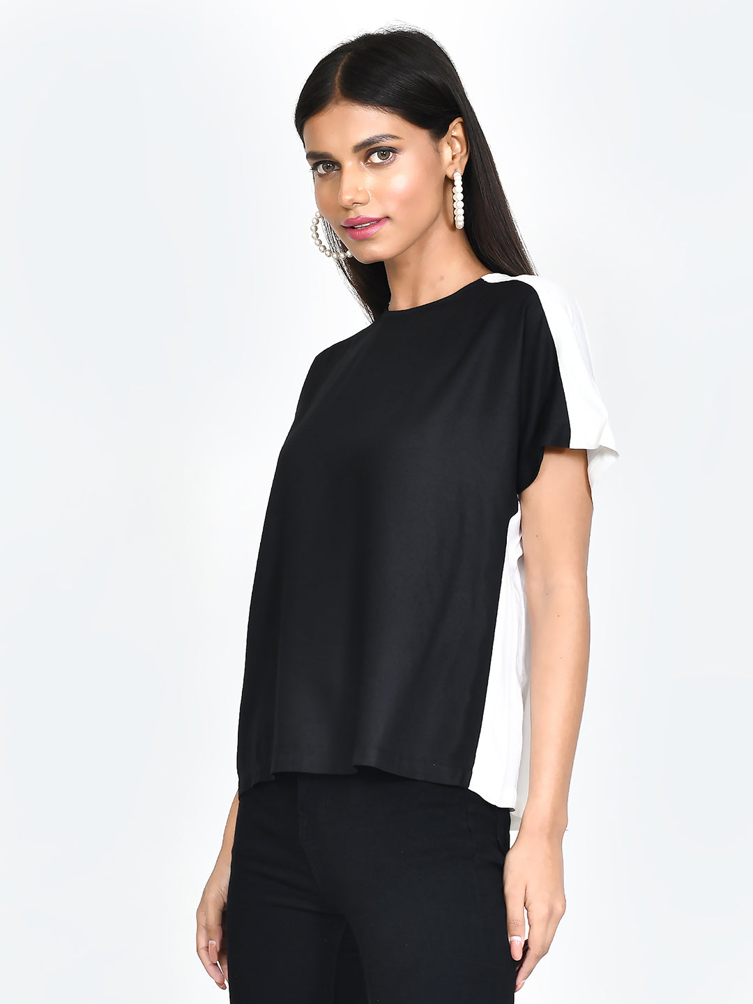 Black Colourblocked Top