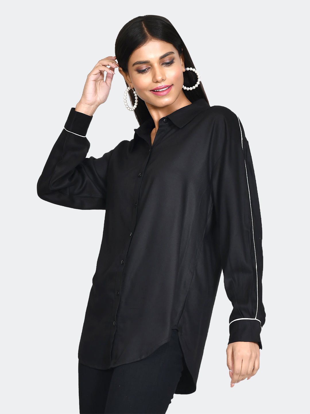 Black Solid Oversized Shirt