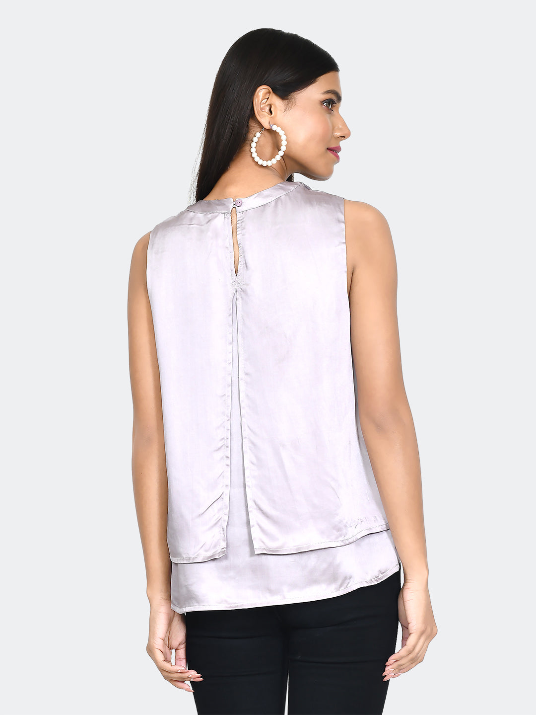 Grey Solid Layered Top For Women