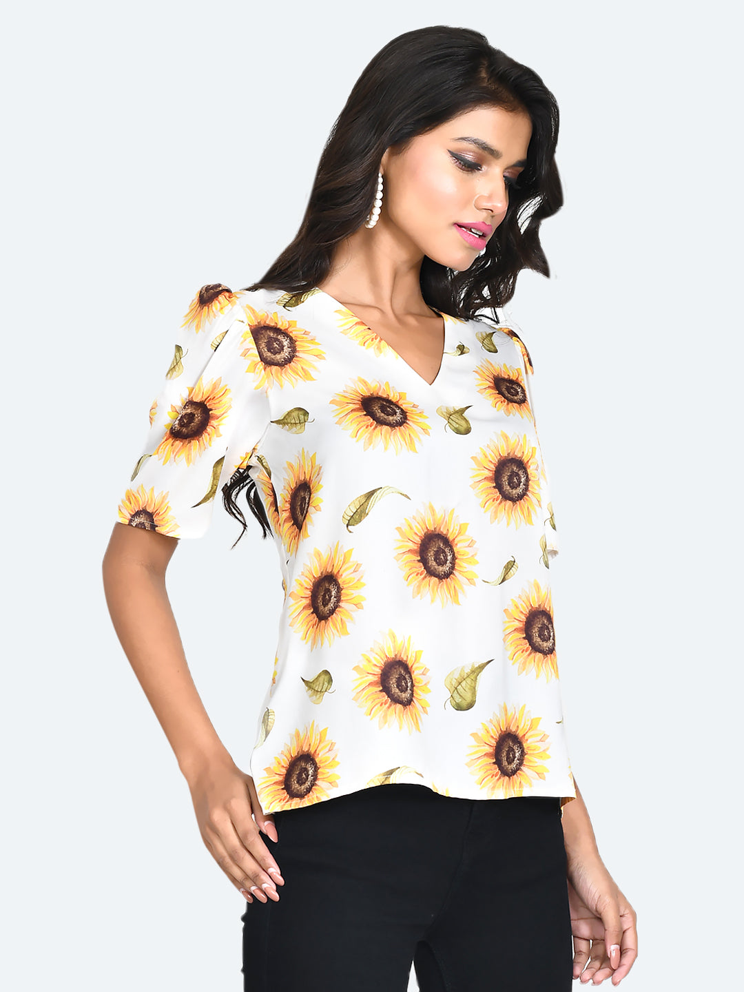 White Floral Print Top