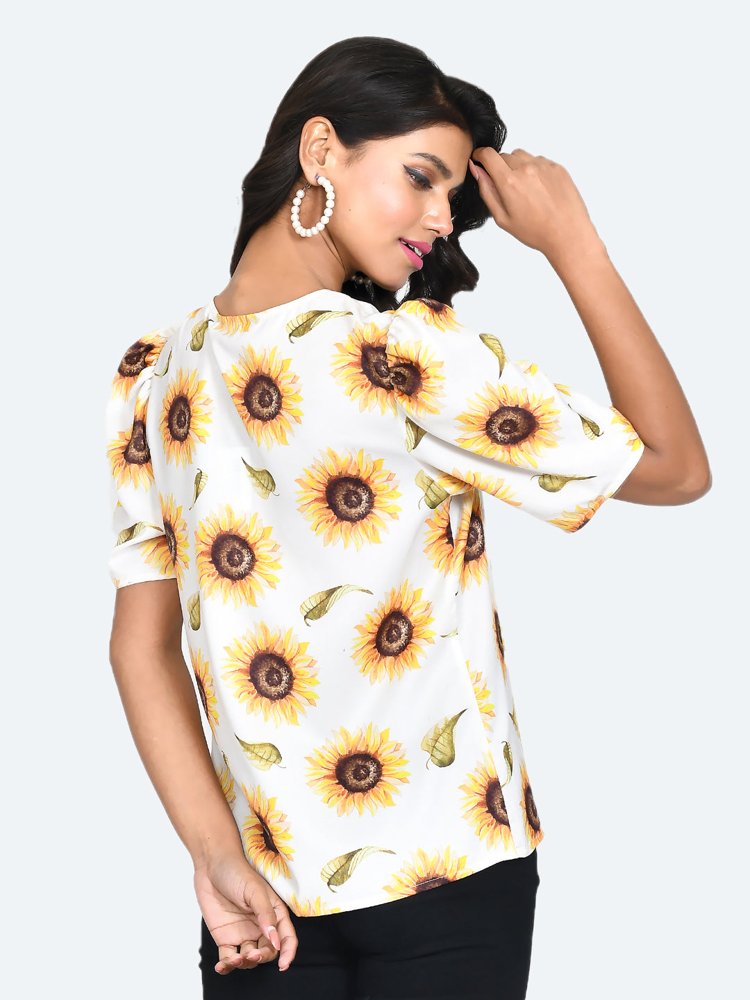 White Floral Print Top