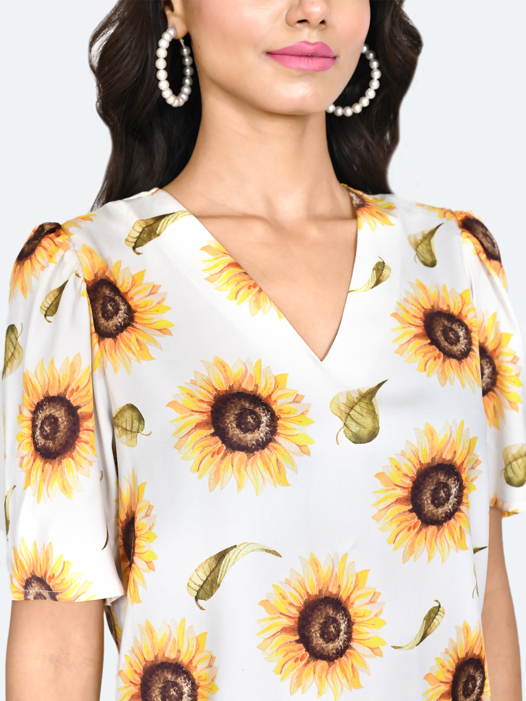 White Floral Print Top