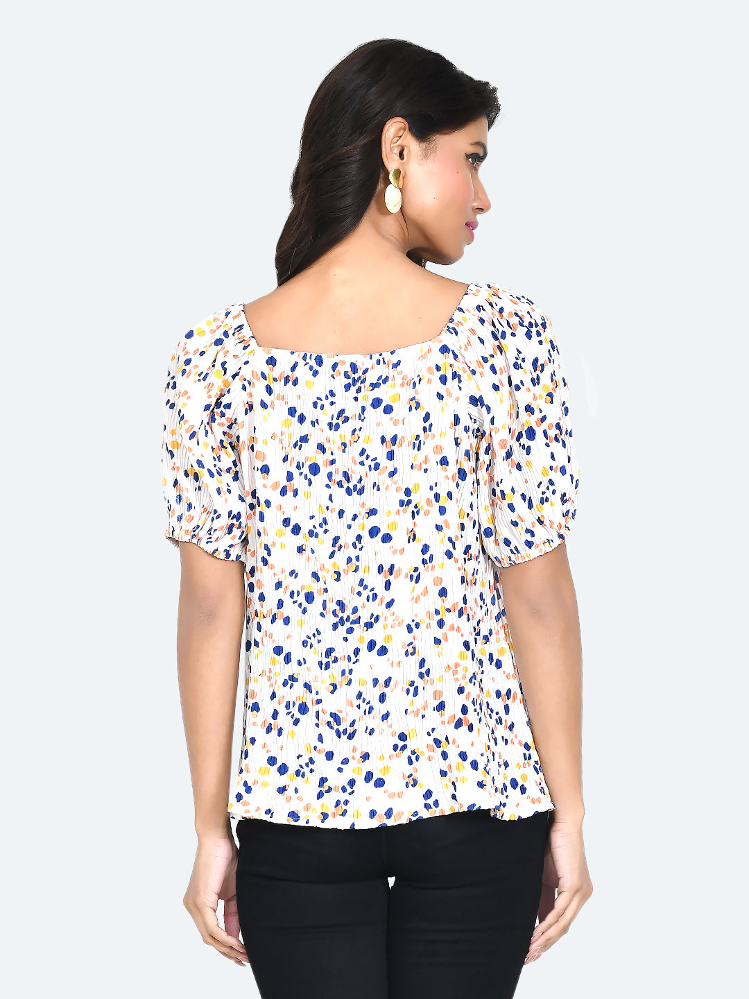 Off White Abstract Pleated Top