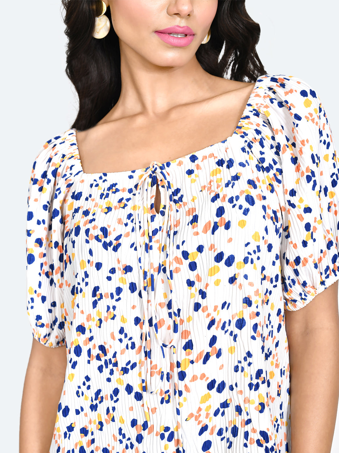 Off White Abstract Pleated Top