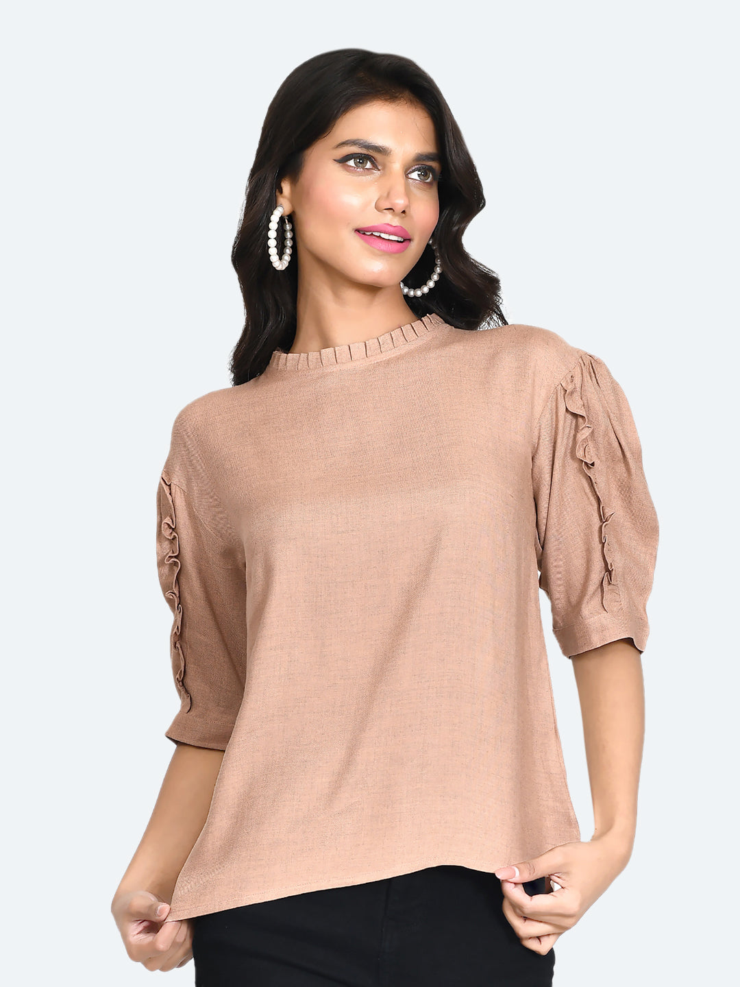 Brown Solid Regular Top