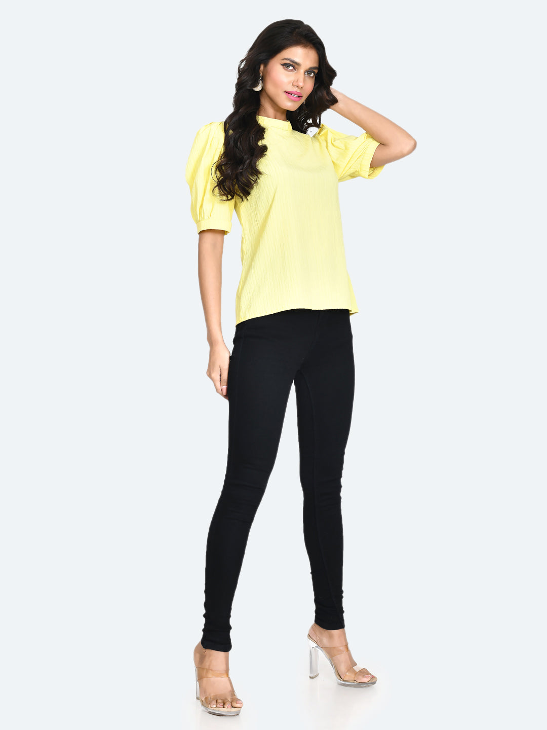 Yellow Solid Puff Sleeve Top