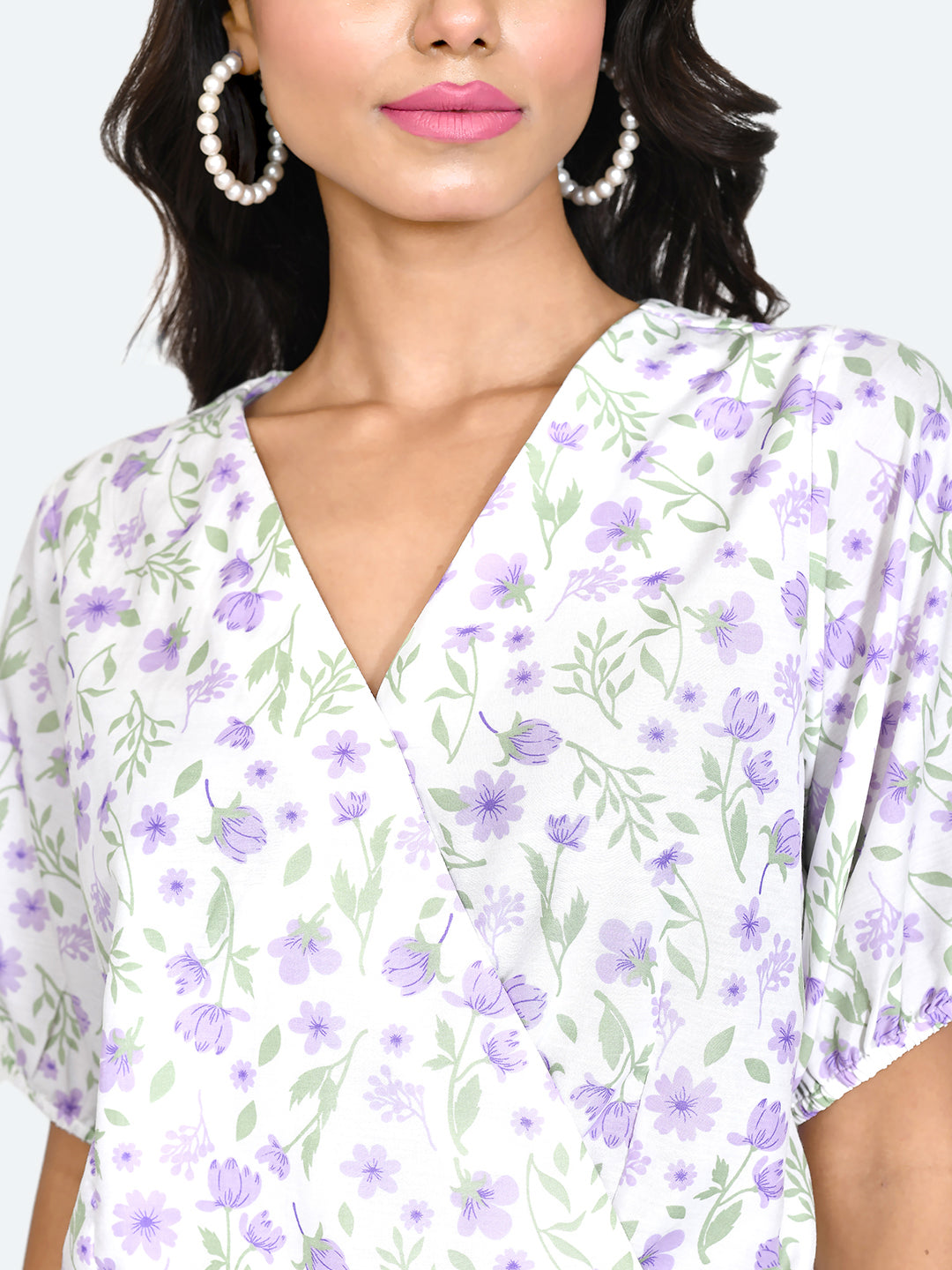 White Floral Print Tie-Up Top