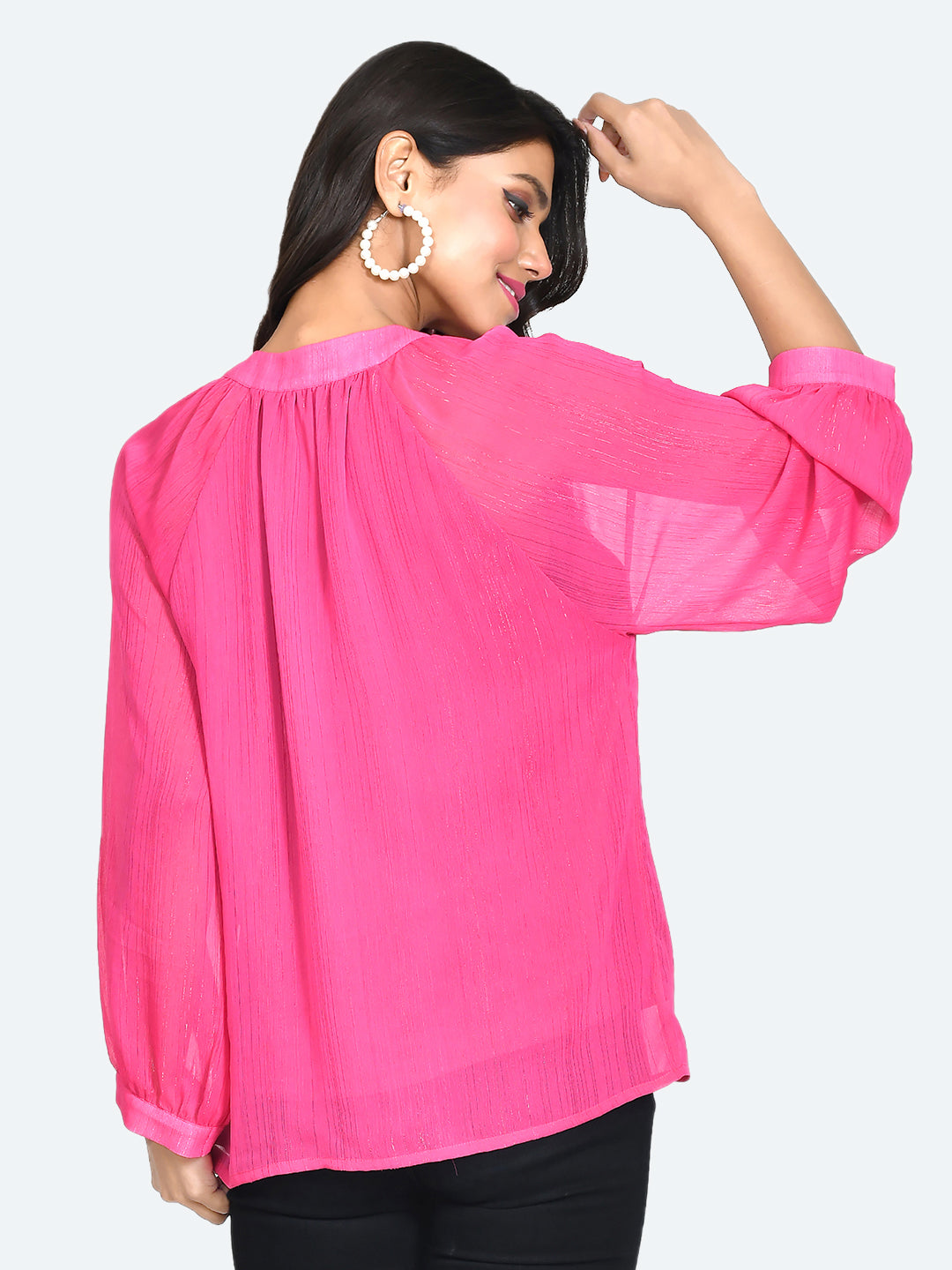 Pink Solid Buttoned Top
