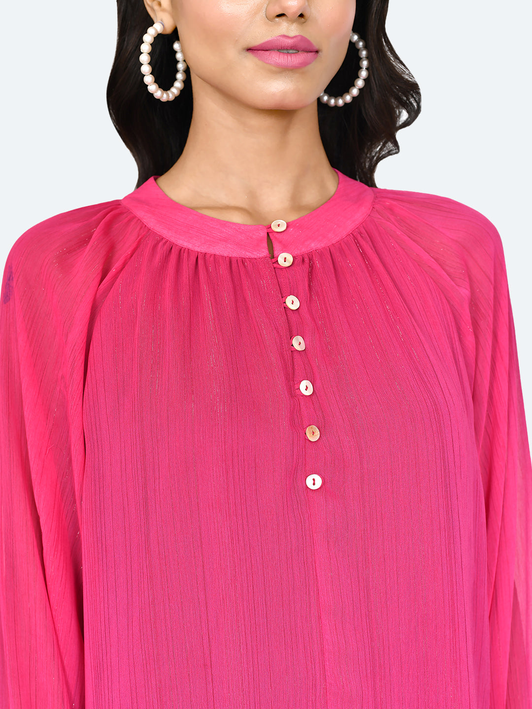 Pink Solid Buttoned Top
