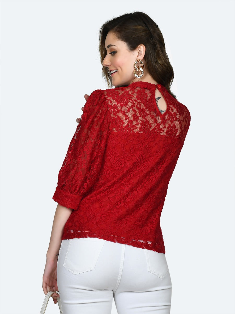Red Lace Fitted Top